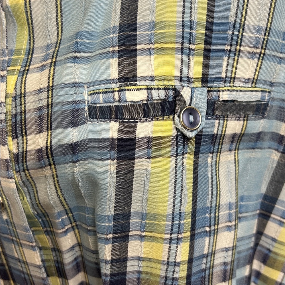 Allison Daley Plaid Button Up Shirt, Size Large, Blue and Yellow, Black EUC - Picture 9 of 9
